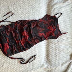 Black and Red Dragon Print Slip Dress